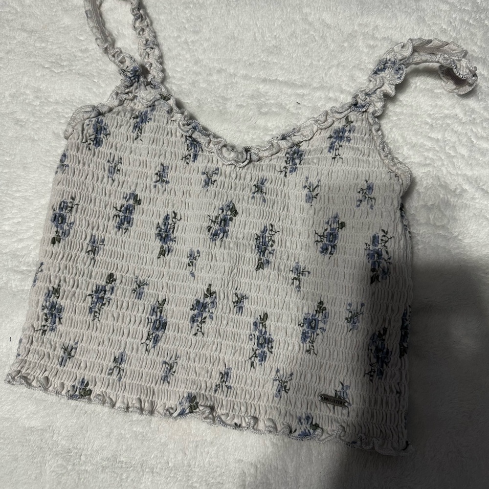 Hollister white and blue floral top